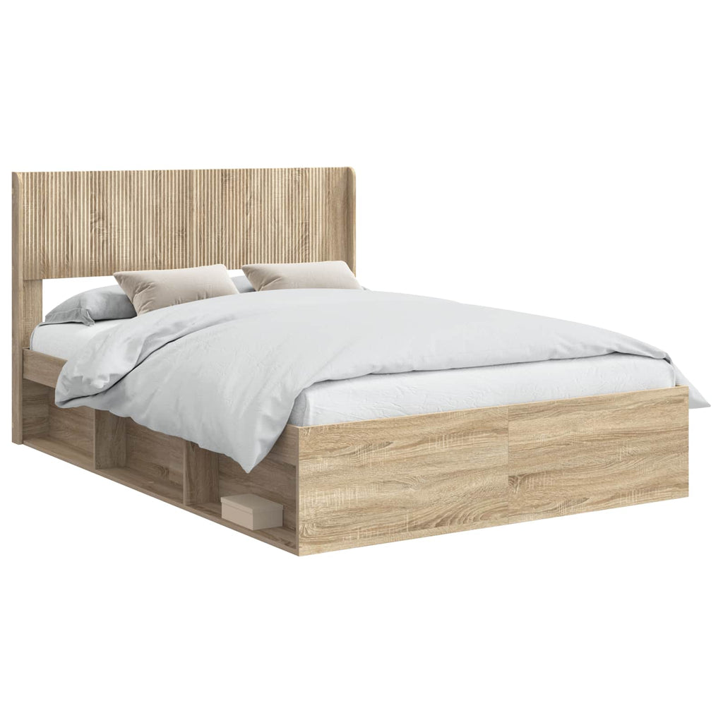 Bettgestell mit Stauraum und Kopfteil Sonoma-Eiche 120 x 190 cm