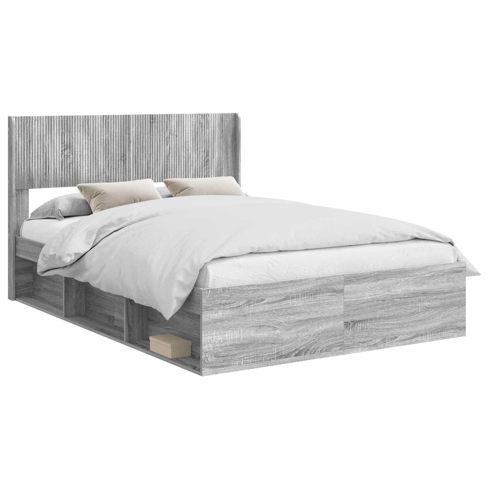 Bettgestell mit Stauraum und Kopfteil Grau Sonoma 120 x 190 cm