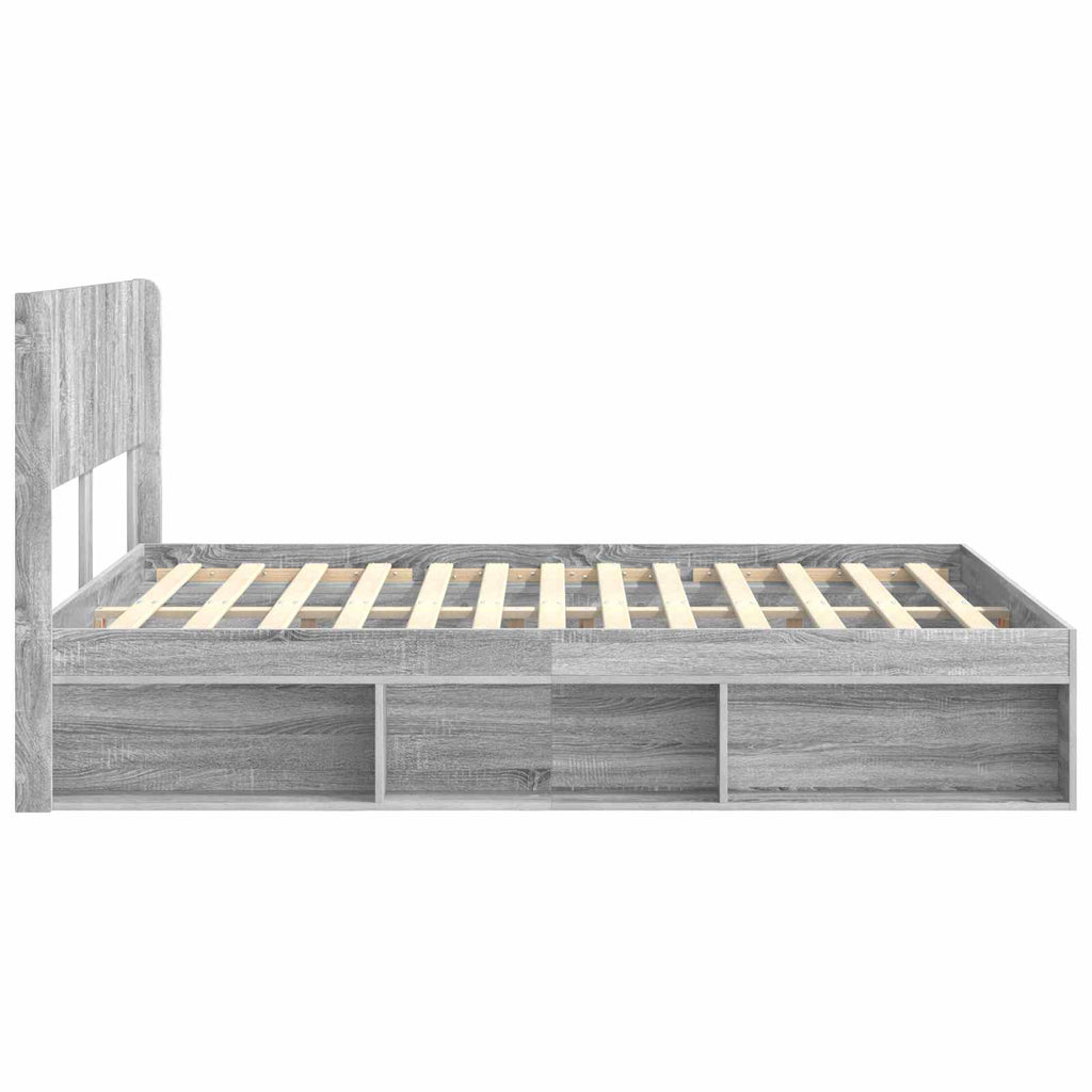 Bettgestell mit Stauraum und Kopfteil Grau Sonoma 120 x 190 cm