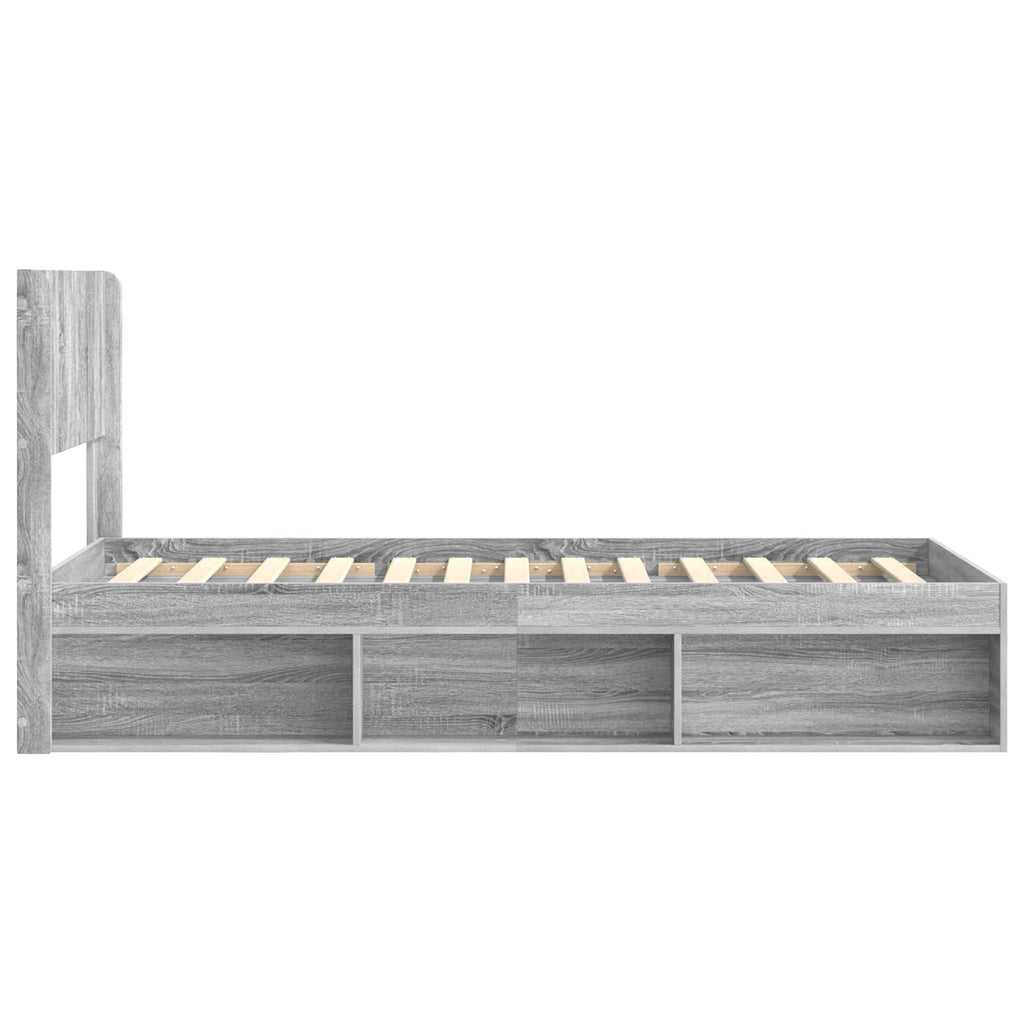 Bettgestell mit Stauraum und Kopfteil Grau Sonoma 100 x 200 cm