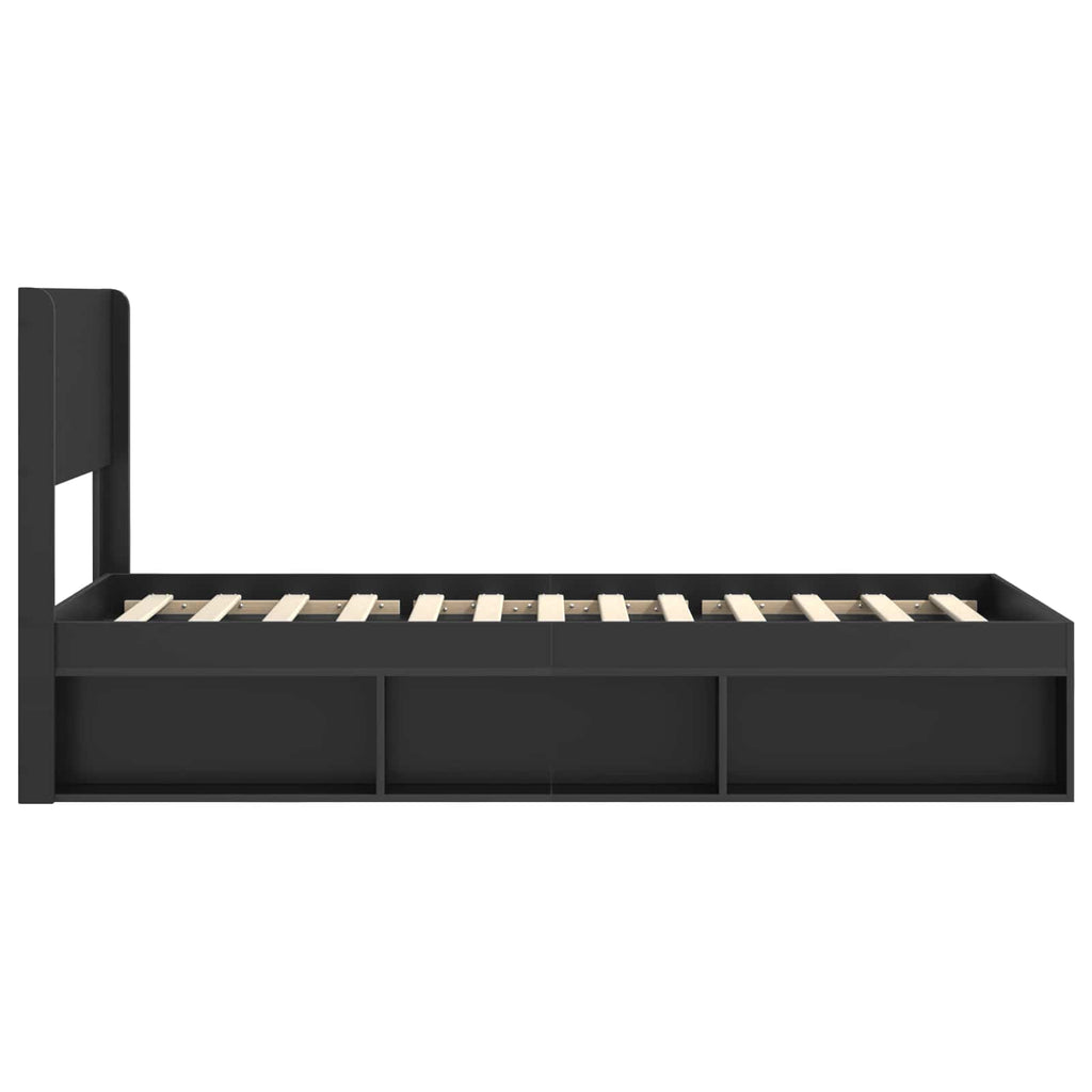 Bettgestell mit Stauraum und Kopfteil Schwarz 90 x 200 cm