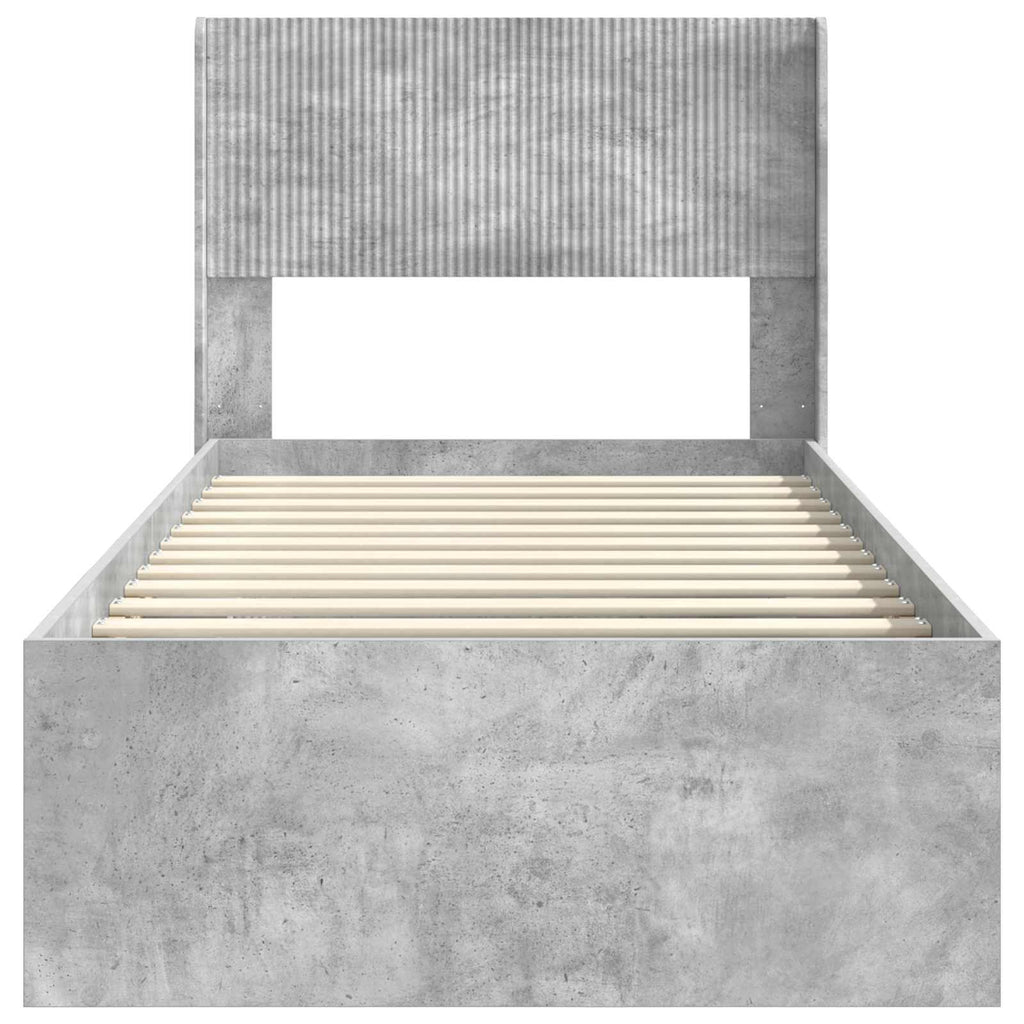 Bettgestell mit Stauraum und Kopfteil Betongrau 90 x 200 cm