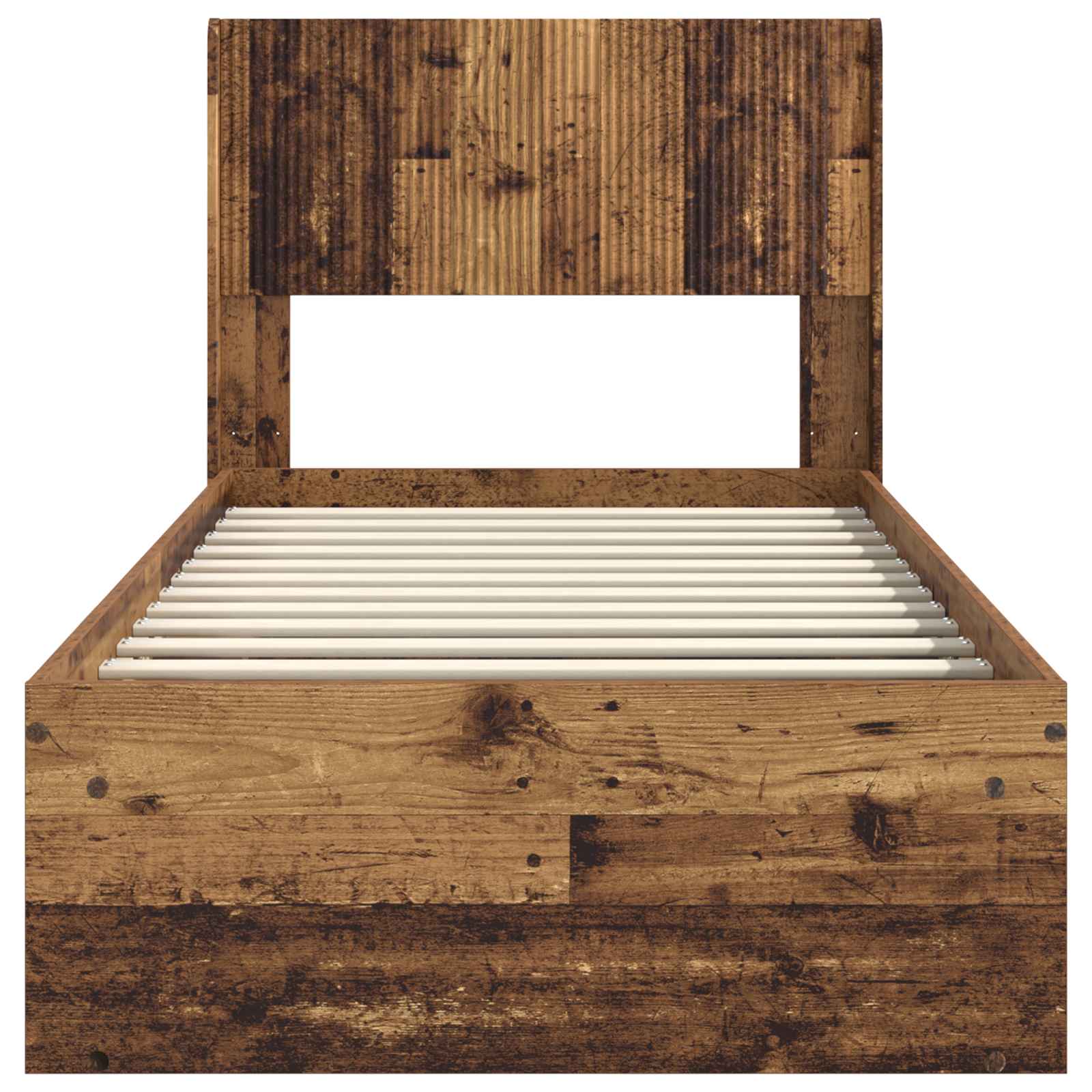 Bettgestell mit Stauraum und Kopfteil Altholz 90 x 200 cm
