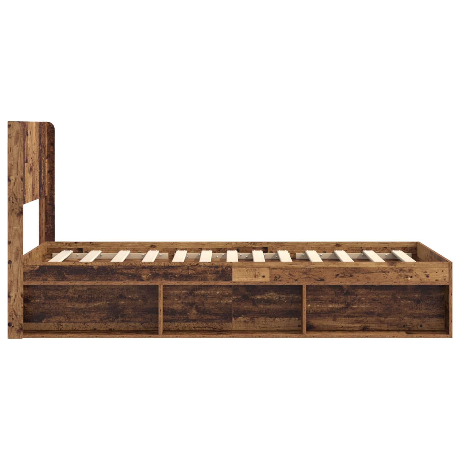 Bettgestell mit Stauraum und Kopfteil Altholz 90 x 200 cm
