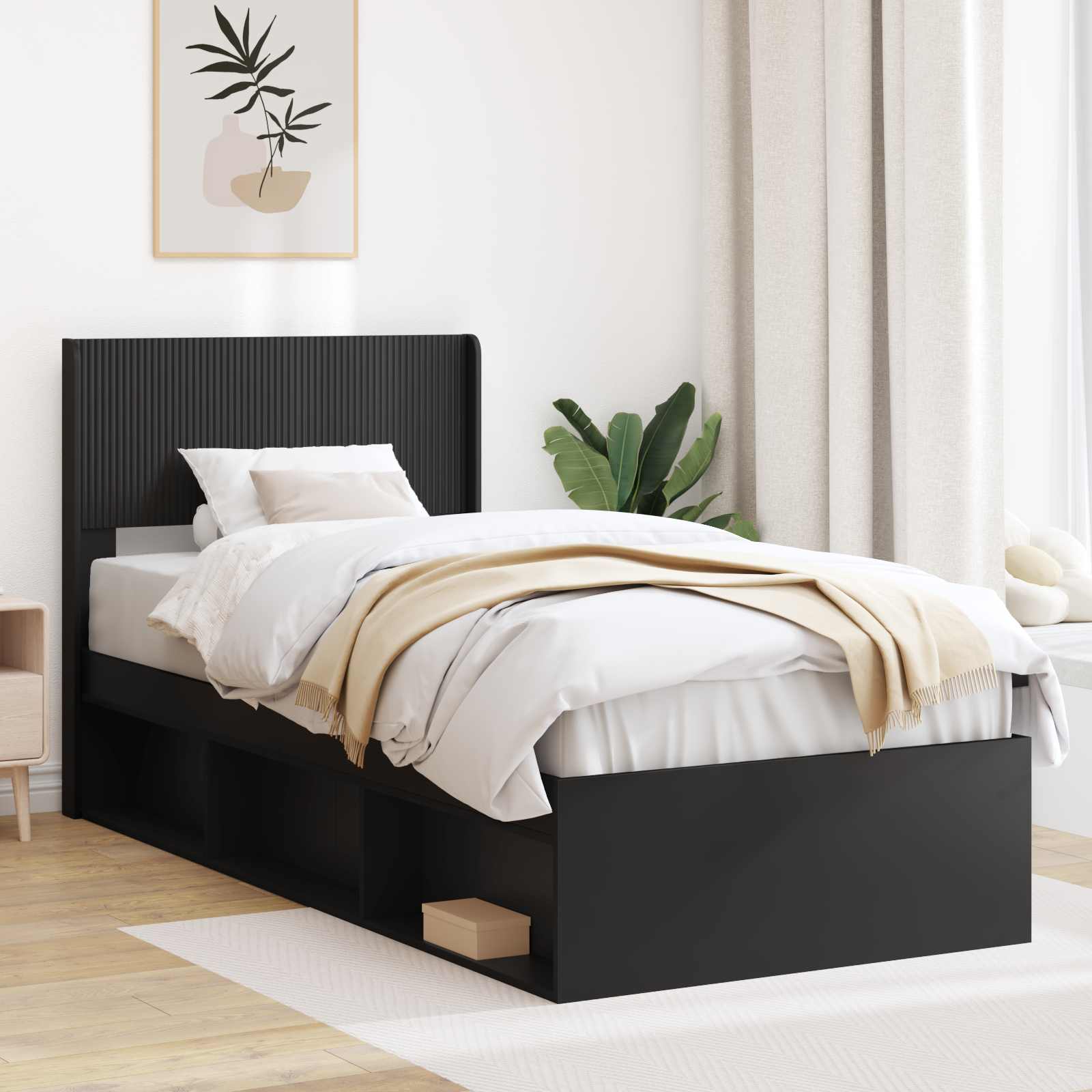 Bettgestell mit Stauraum und Kopfteil Schwarz 90 x 190 cm