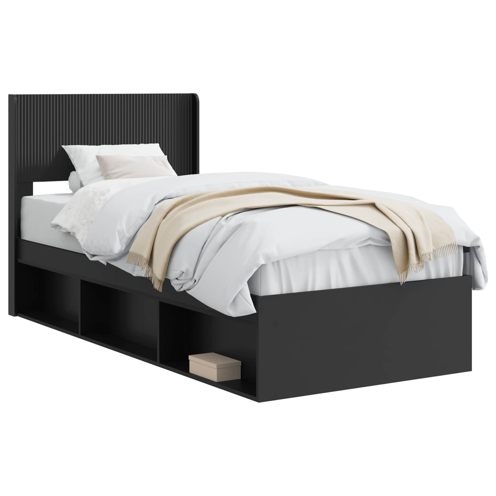 Bettgestell mit Stauraum und Kopfteil Schwarz 90 x 190 cm