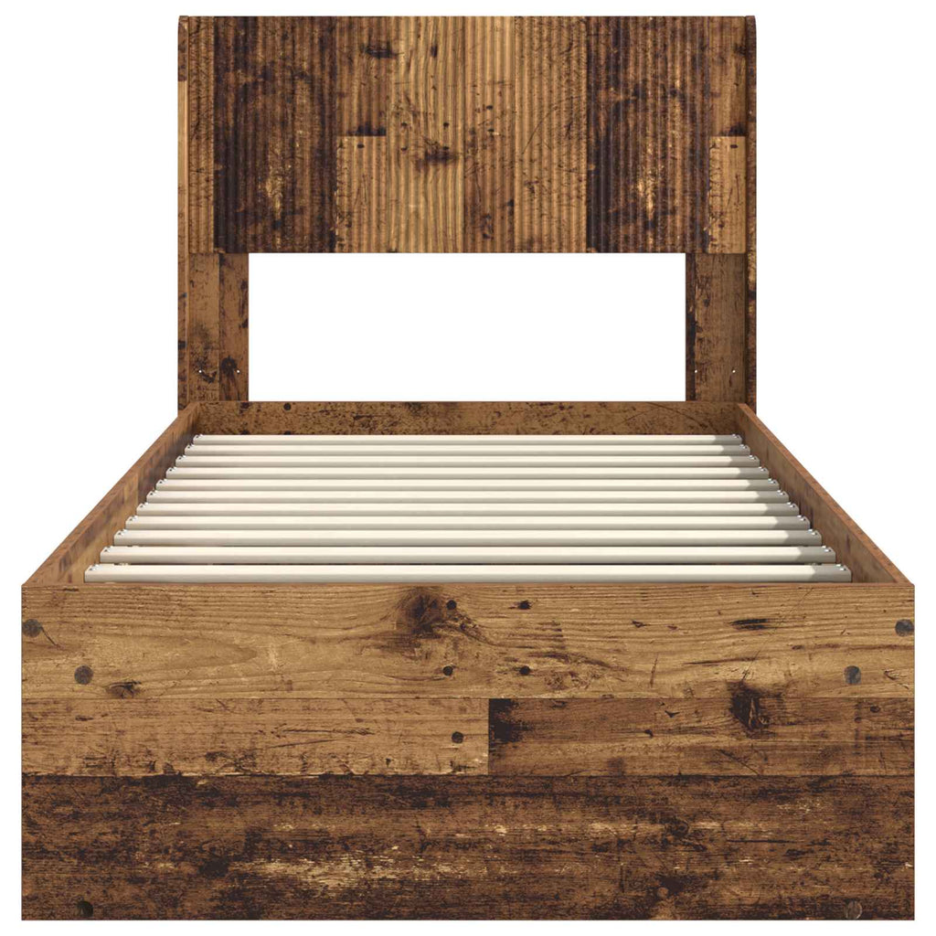 Bettgestell mit Stauraum und Kopfteil Altholz 90 x 190 cm