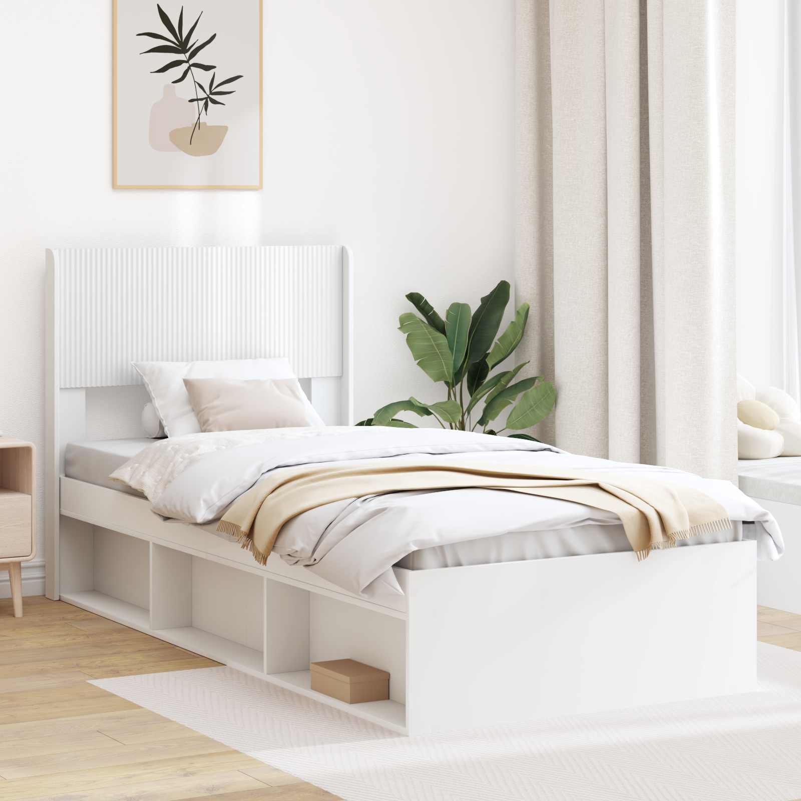 Bettgestell mit Stauraum und Kopfteil Weiß 75 x 190 cm