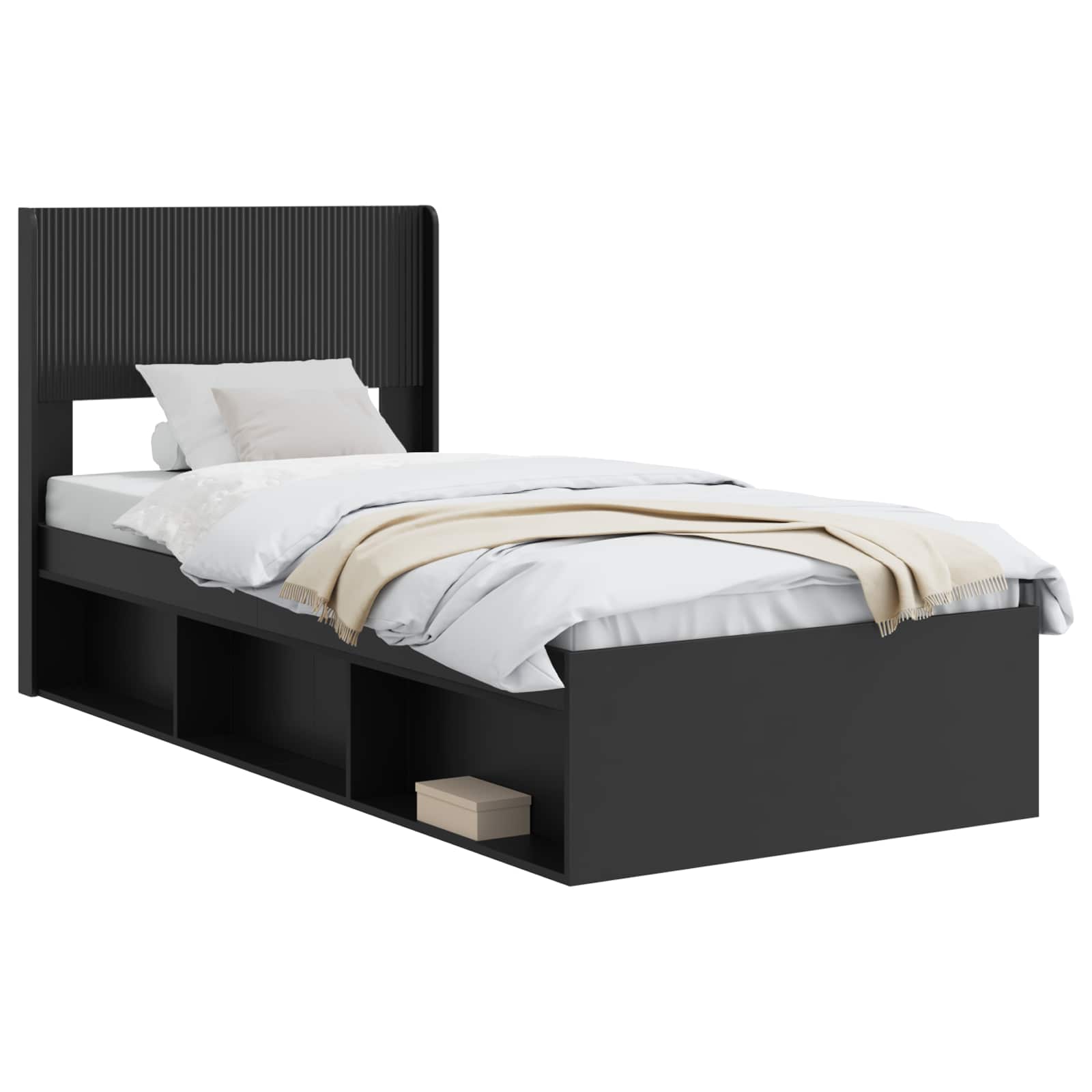 Bettgestell mit Stauraum und Kopfteil Schwarz 75 x 190 cm