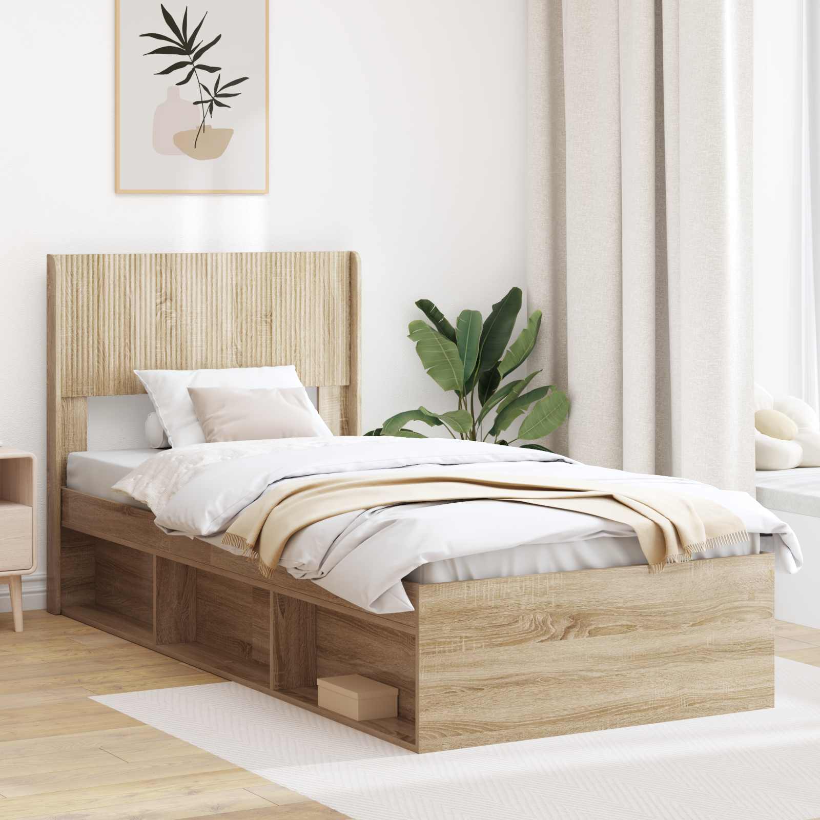 Bettgestell mit Stauraum und Kopfteil Sonoma-Eiche 75 x 190 cm