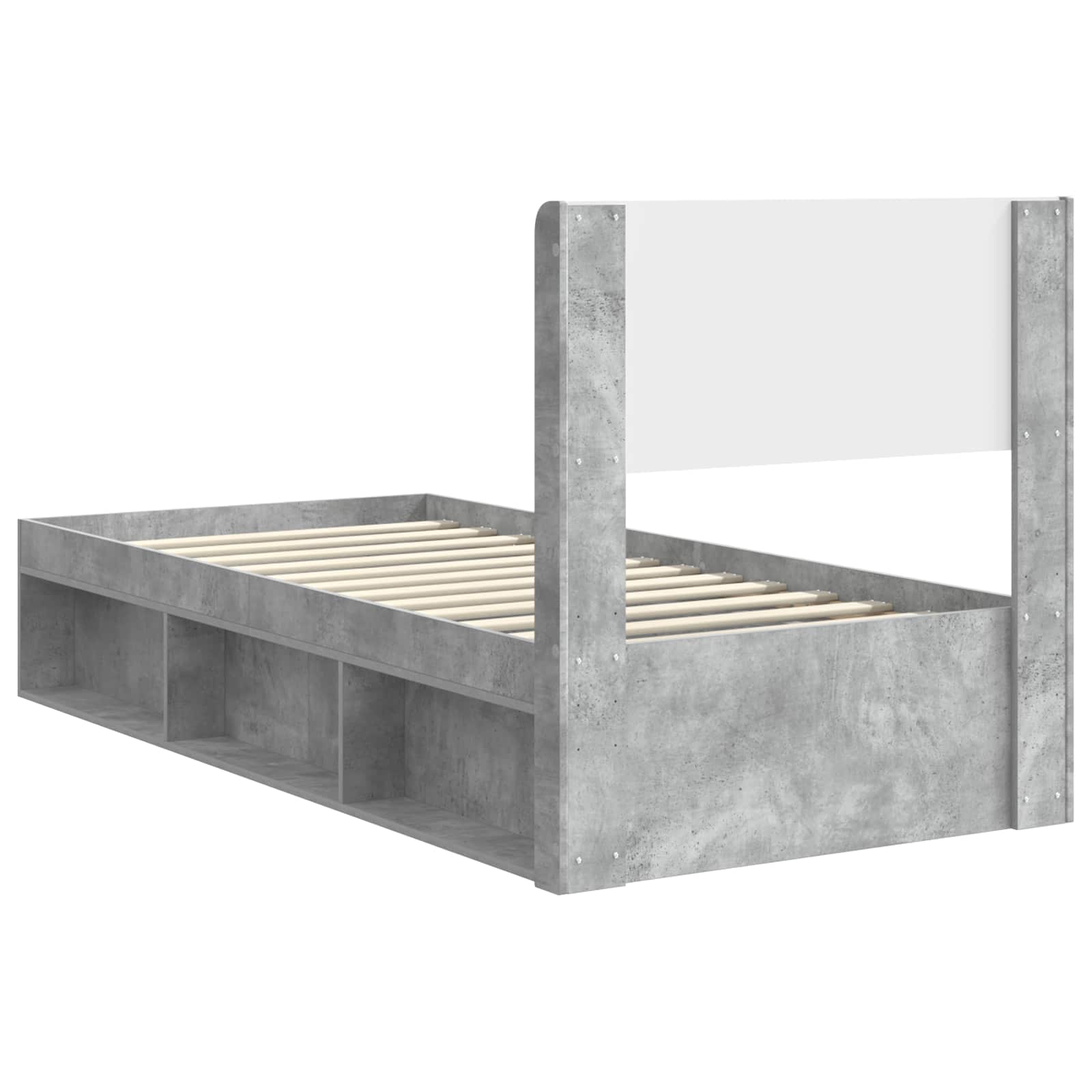 Bettgestell mit Stauraum und Kopfteil Betongrau 75 x 190 cm