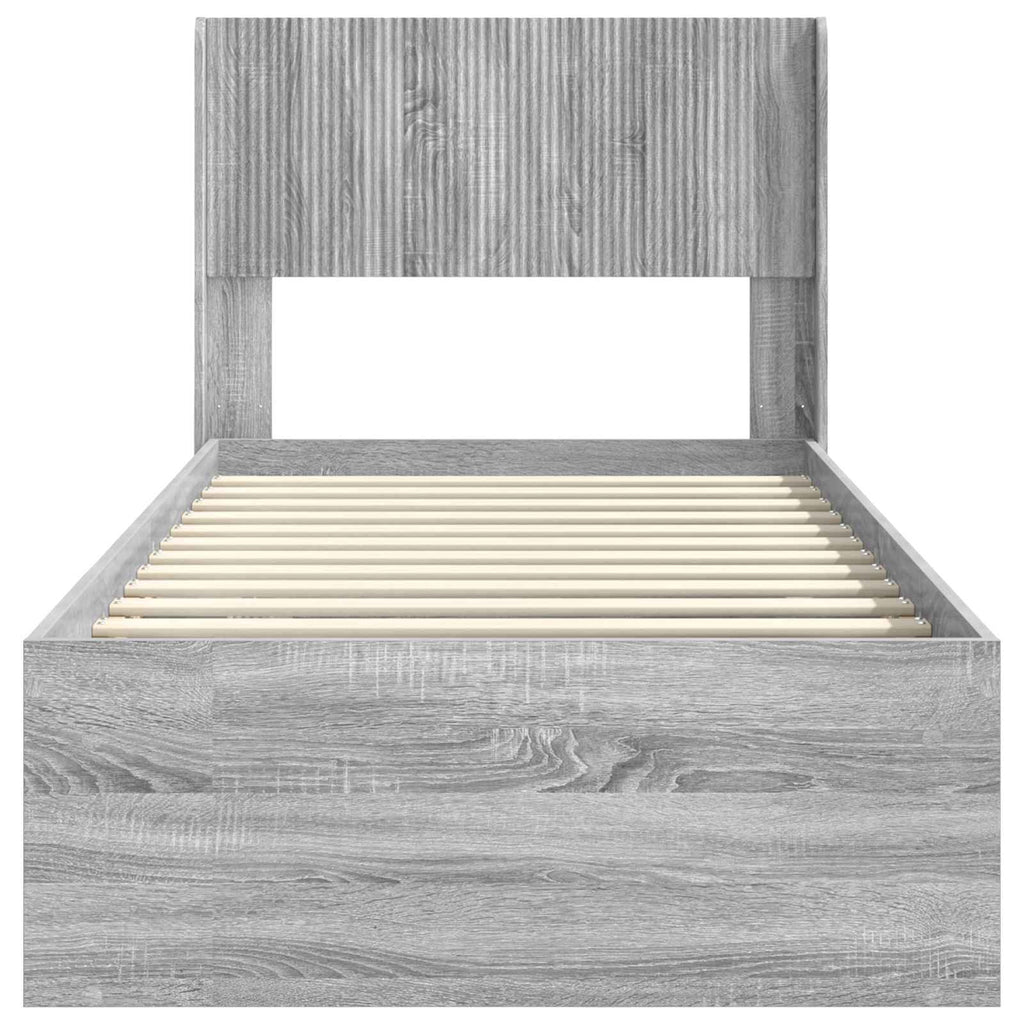 Bettgestell mit Stauraum und Kopfteil Grau Sonoma 75 x 190 cm
