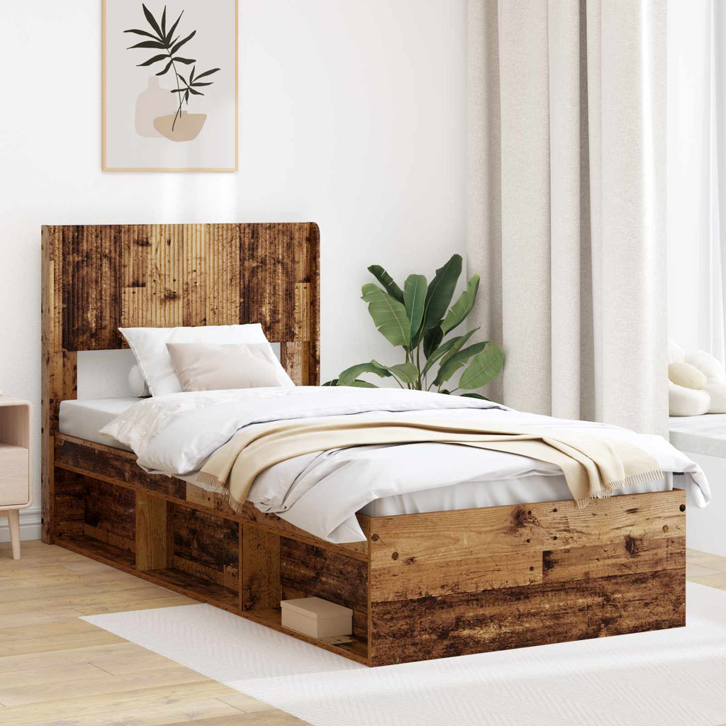 Bettgestell mit Stauraum und Kopfteil Altholz 75 x 190 cm
