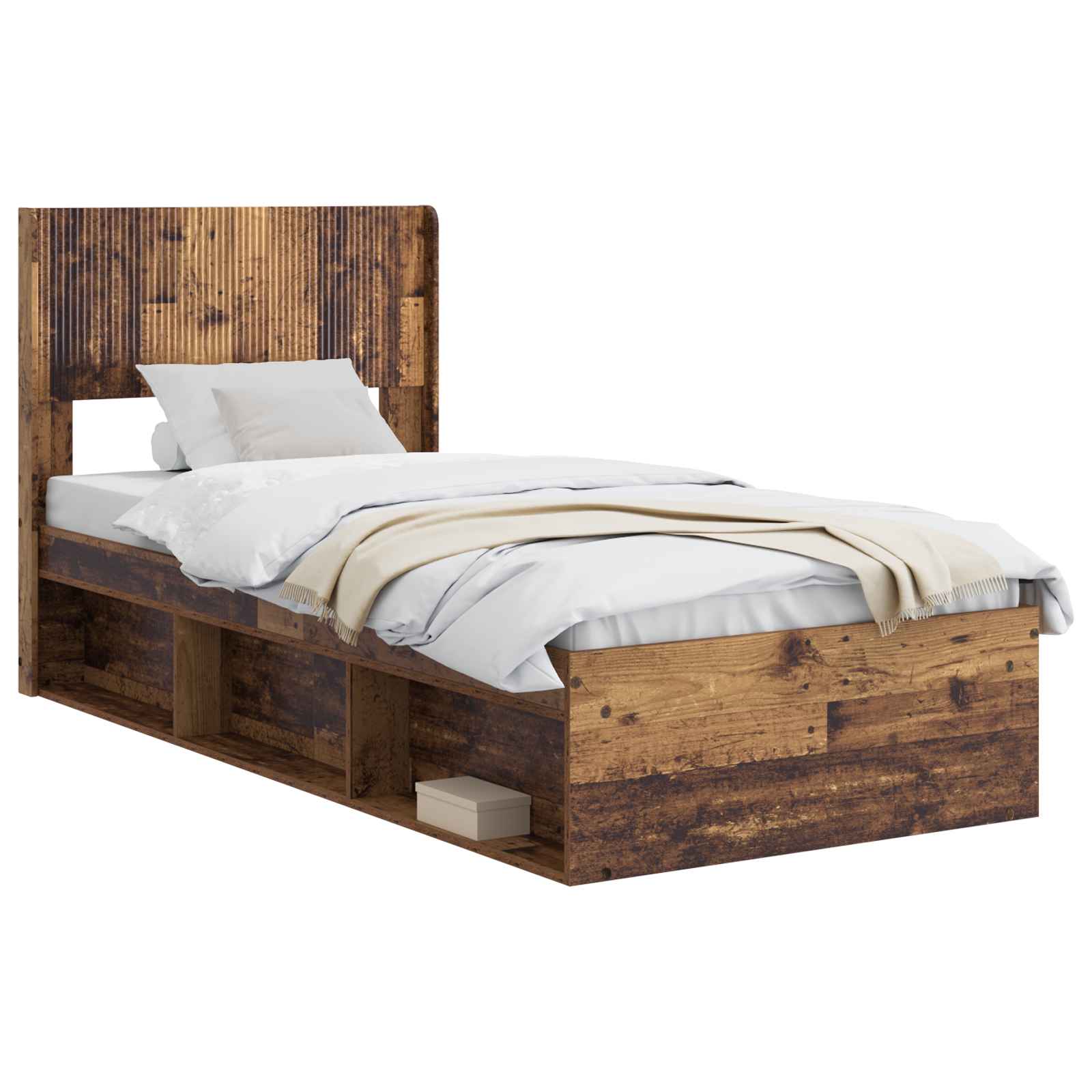 Bettgestell mit Stauraum und Kopfteil Altholz 75 x 190 cm