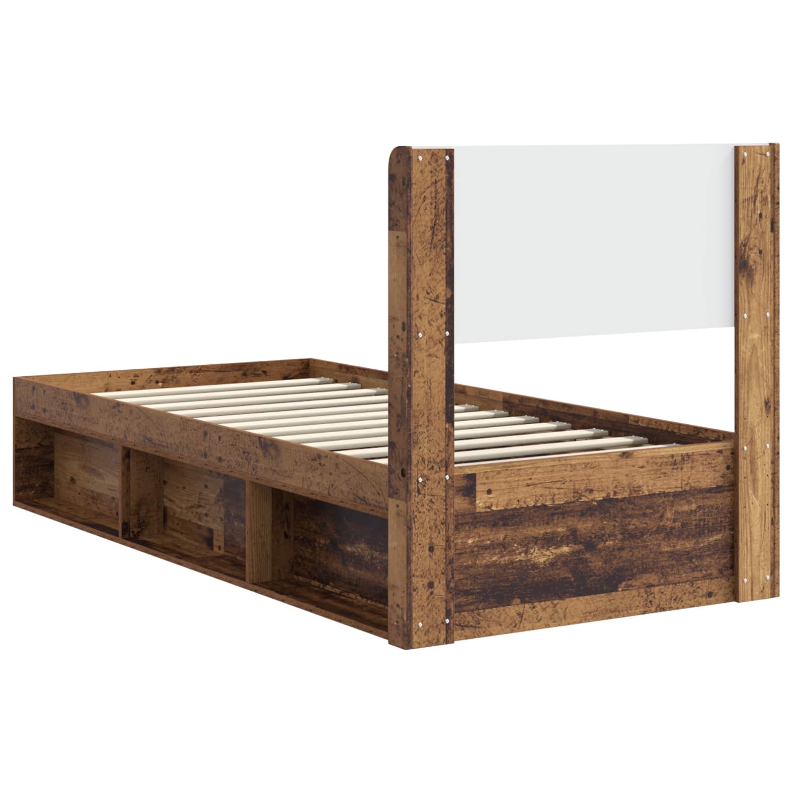 Bettgestell mit Stauraum und Kopfteil Altholz 75 x 190 cm