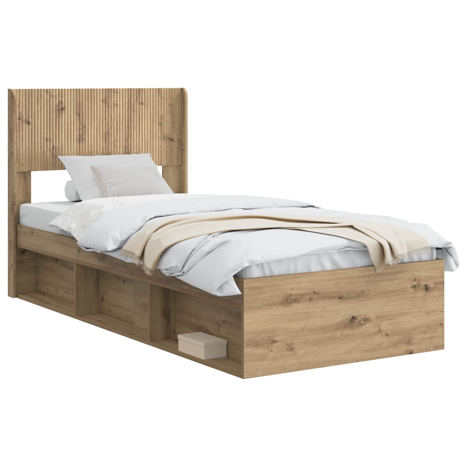 Bettgestell mit Stauraum und Kopfteil Artisan-Eiche 75 x 190 cm