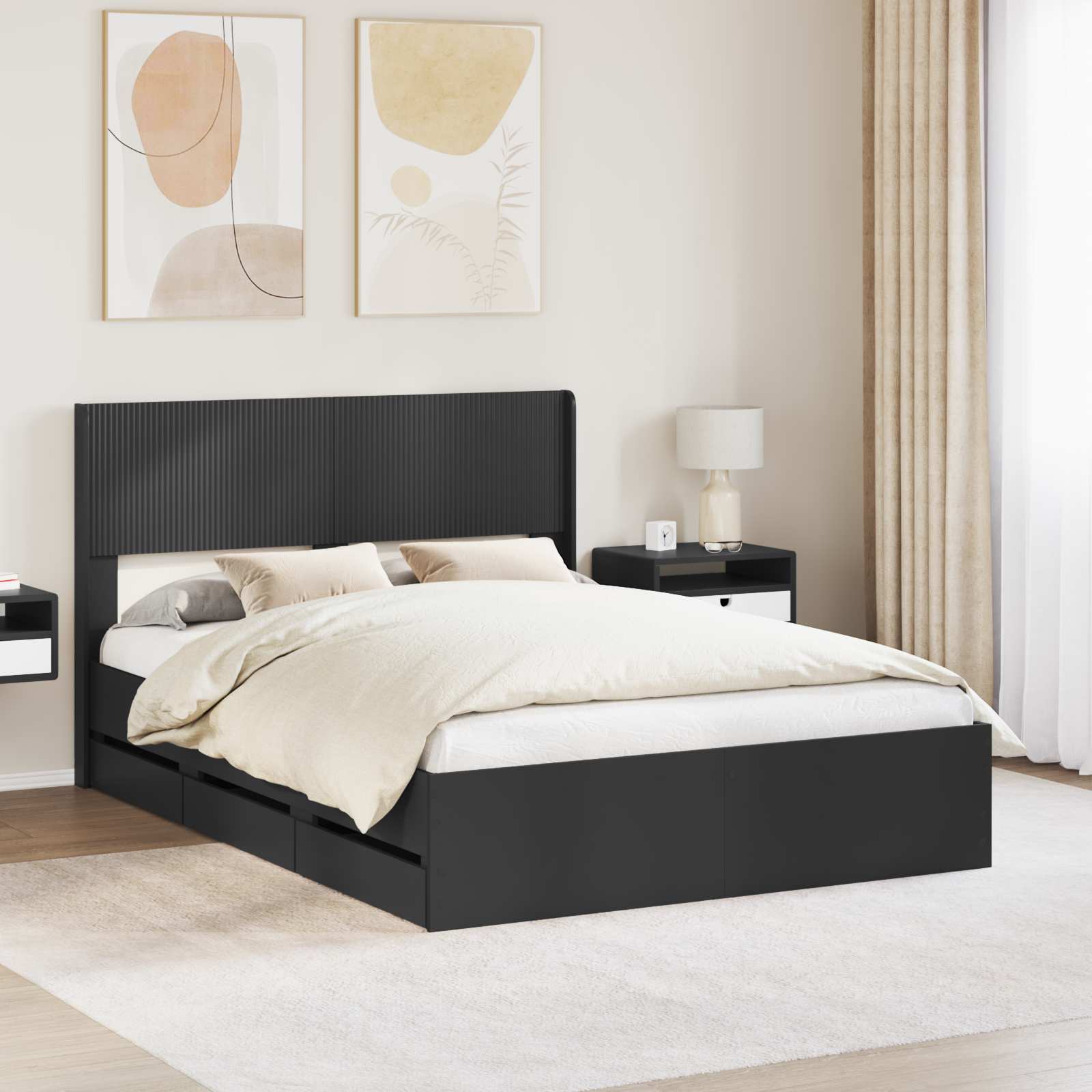Bettgestell mit Stauraum und Kopfteil Schwarz 160 x 200 cm
