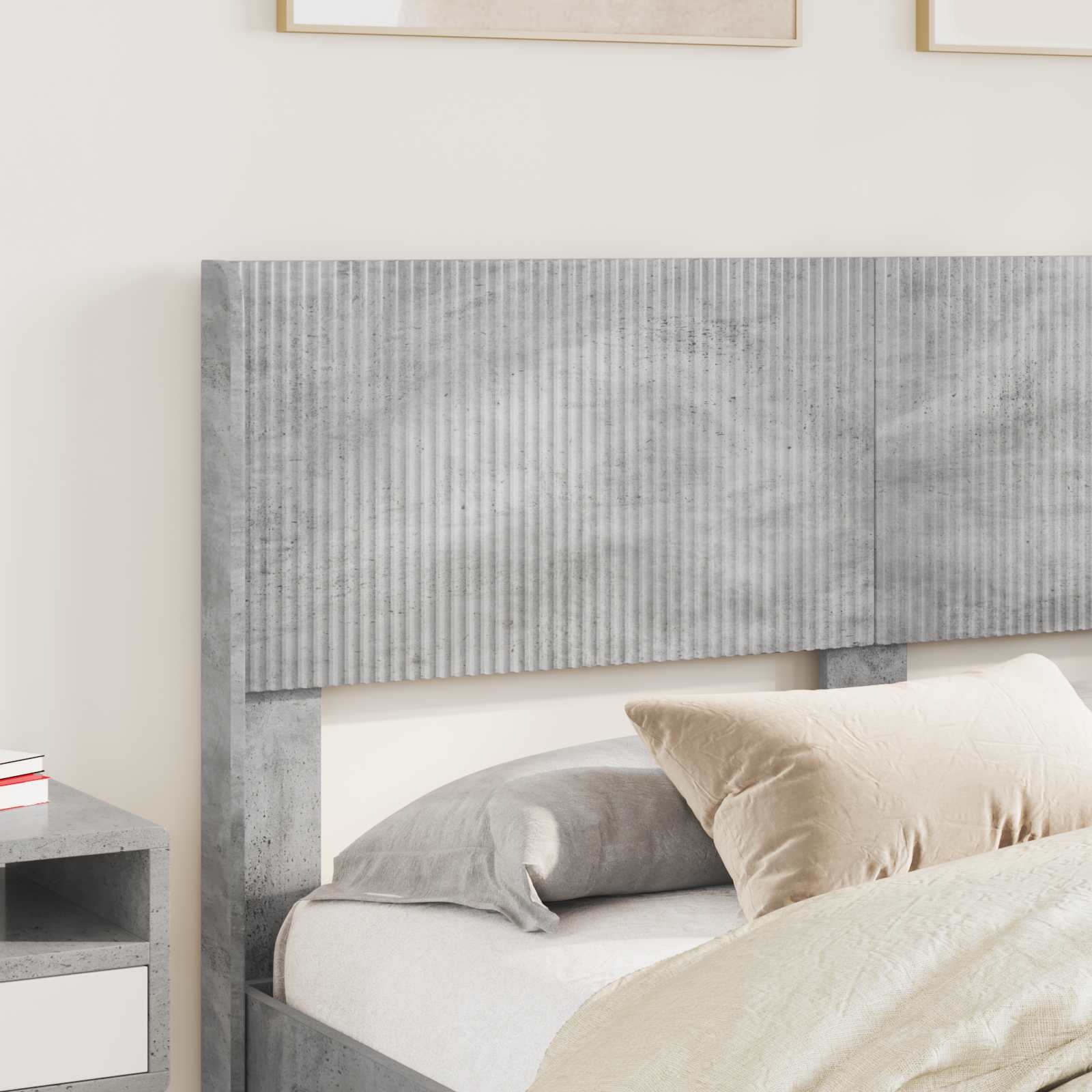 Bettgestell mit Stauraum und Kopfteil Betongrau 160 x 200 cm