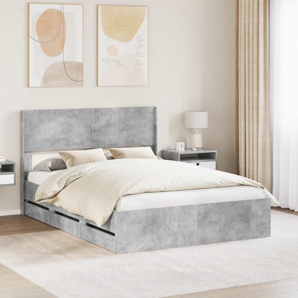 Bettgestell mit Stauraum und Kopfteil Betongrau 160 x 200 cm