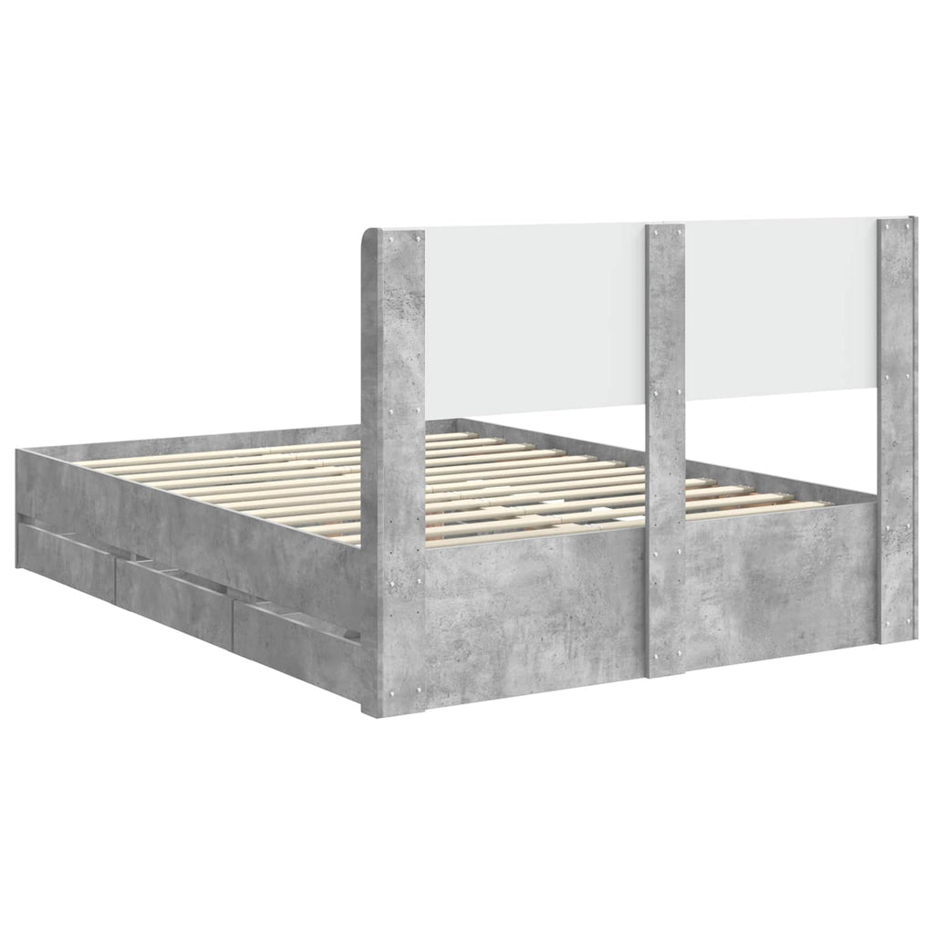 Bettgestell mit Stauraum und Kopfteil Betongrau 160 x 200 cm