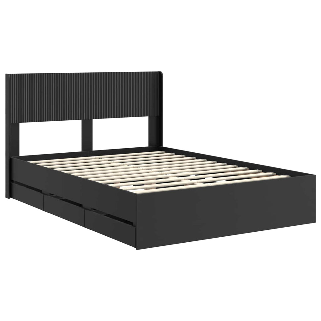 Bettgestell mit Stauraum und Kopfteil Schwarz 150 x 200 cm