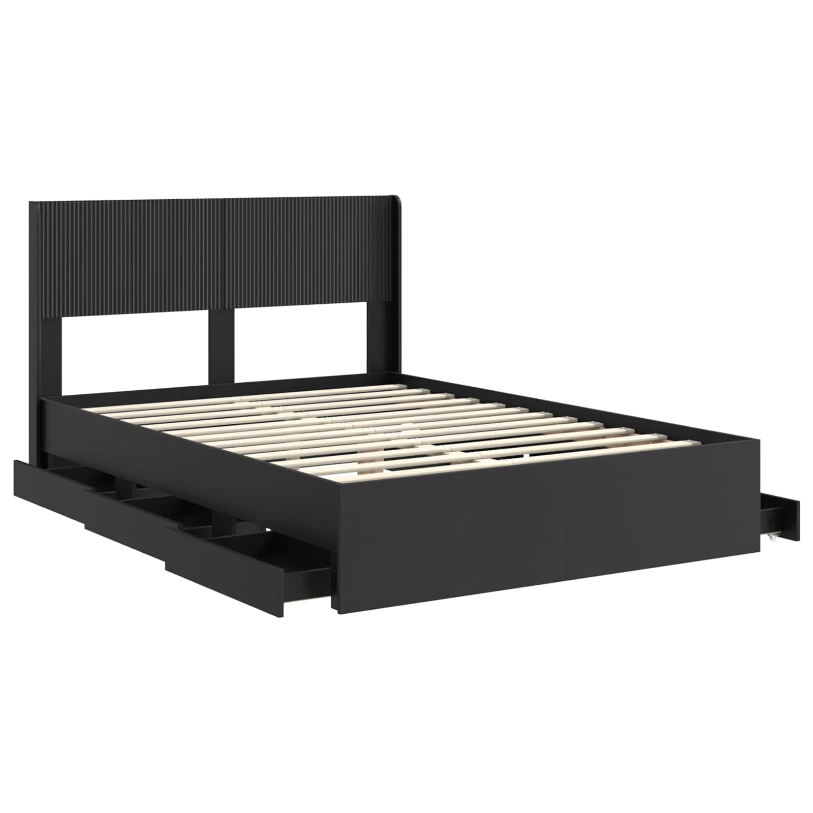 Bettgestell mit Stauraum und Kopfteil Schwarz 150 x 200 cm