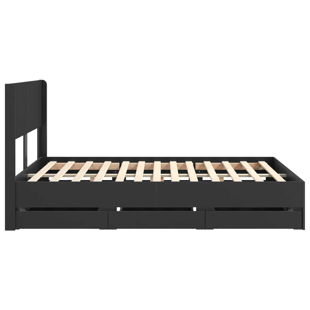 Bettgestell mit Stauraum und Kopfteil Schwarz 150 x 200 cm