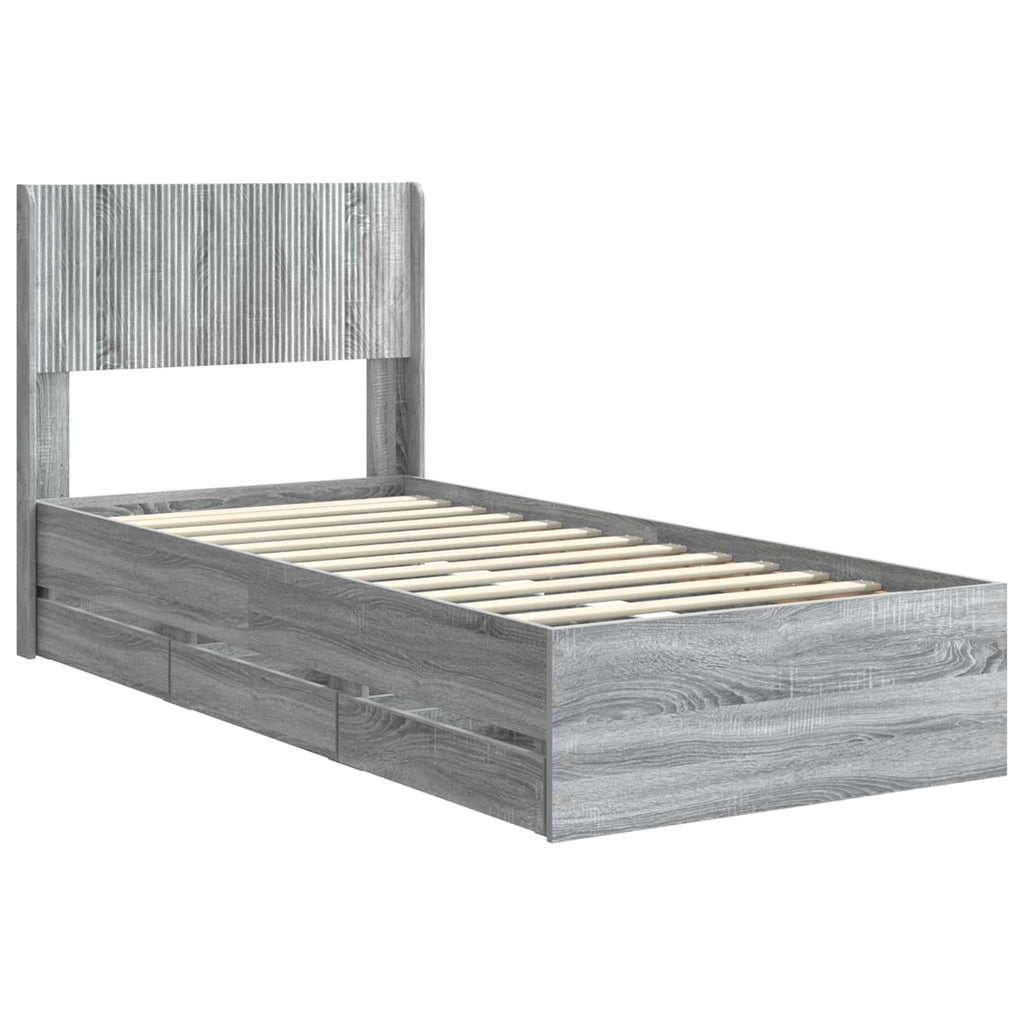 Bettgestell mit Stauraum und Kopfteil Graues Sonoma 75 x 190 cm