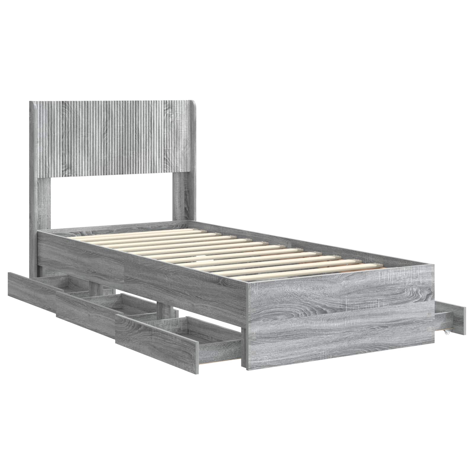 Bettgestell mit Stauraum und Kopfteil Graues Sonoma 75 x 190 cm