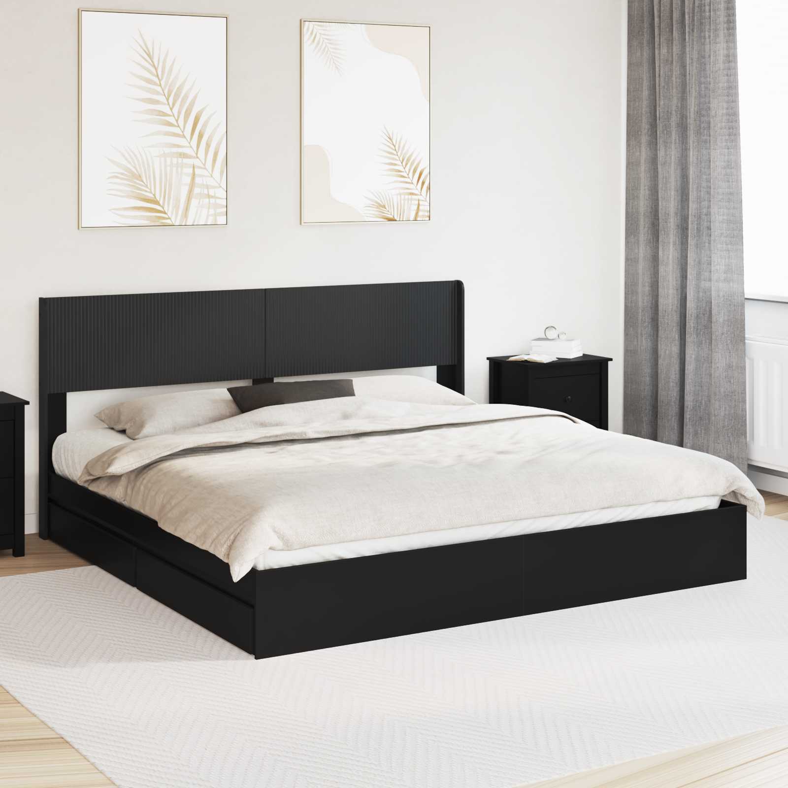 Bettgestell mit Stauraum und Kopfteil 3 pcs Holzwerkstoff
