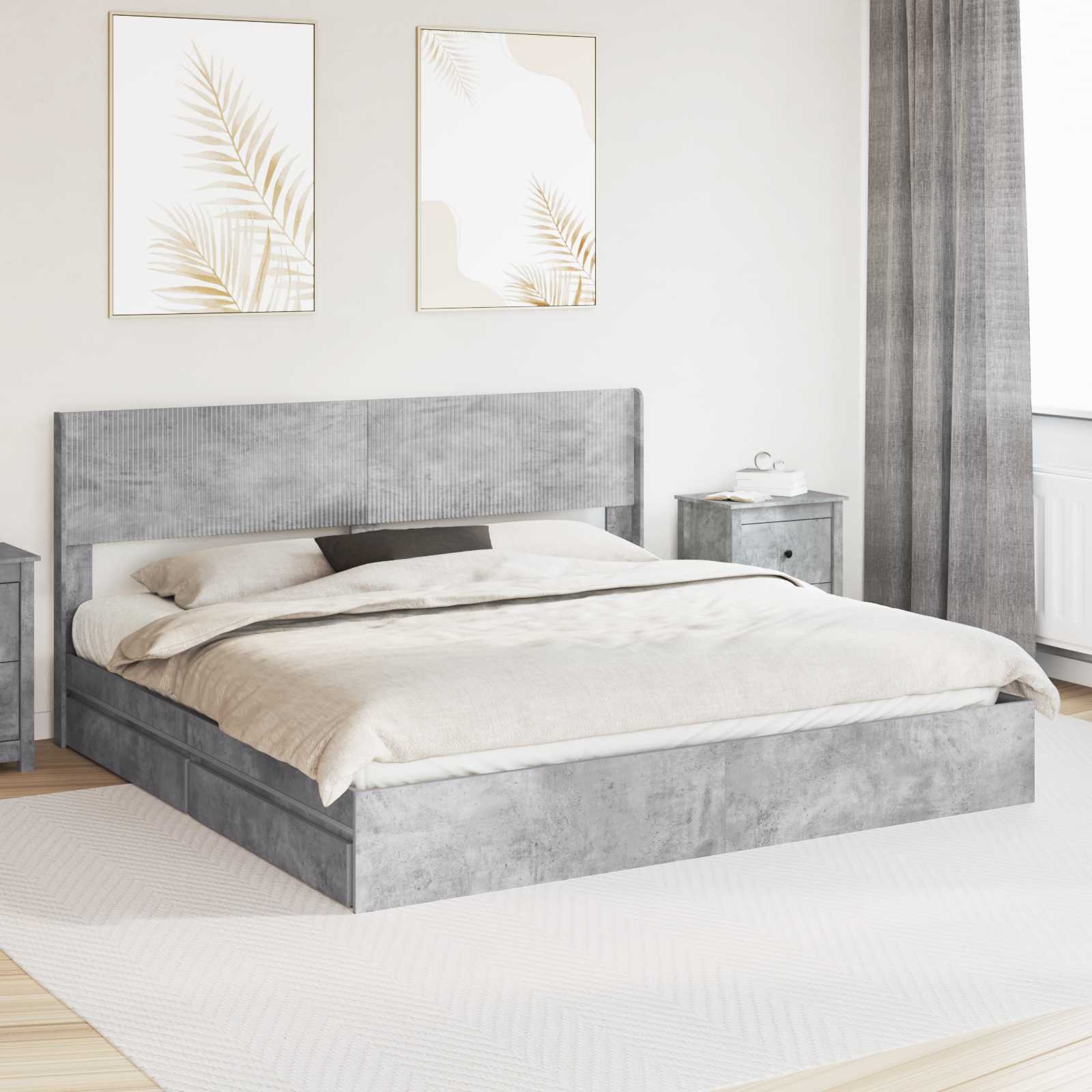 Bettgestell mit Stauraum und Kopfteil 3 pcs Holzwerkstoff