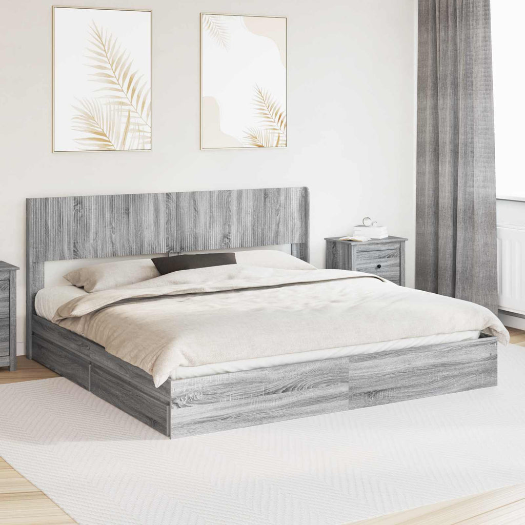 Bettgestell mit Stauraum und Kopfteil 3 pcs Holzwerkstoff