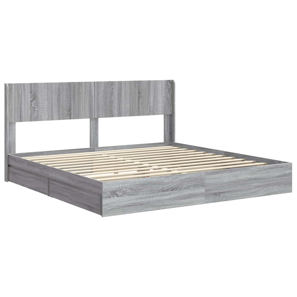 Bettgestell mit Stauraum und Kopfteil 2 stk. Holzwerkstoff