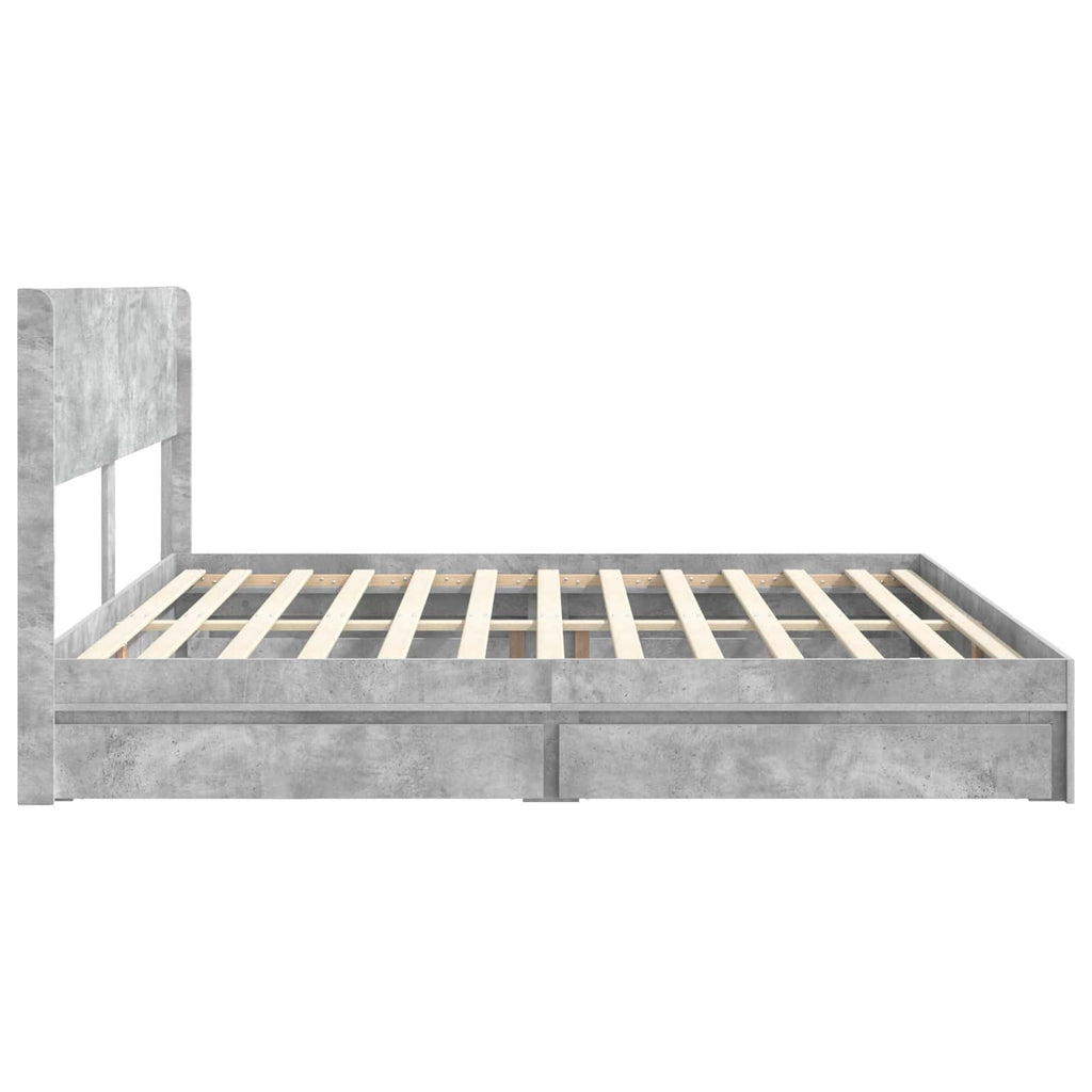 Bettgestell mit Stauraum und Kopfteil Betongrau 180 x 200 cm