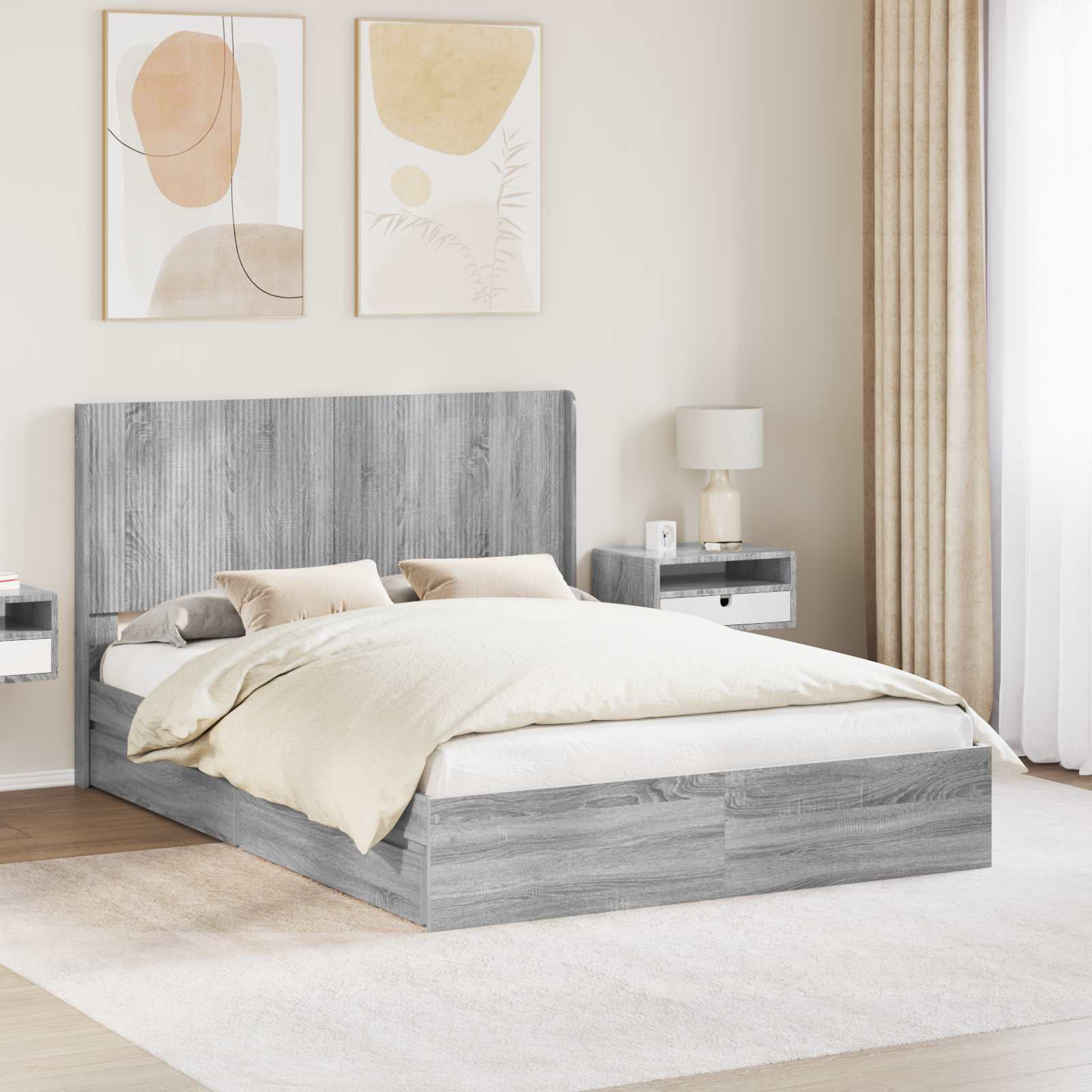 Bettgestell mit Stauraum und Kopfteil Grau Sonoma 160 x 200 cm