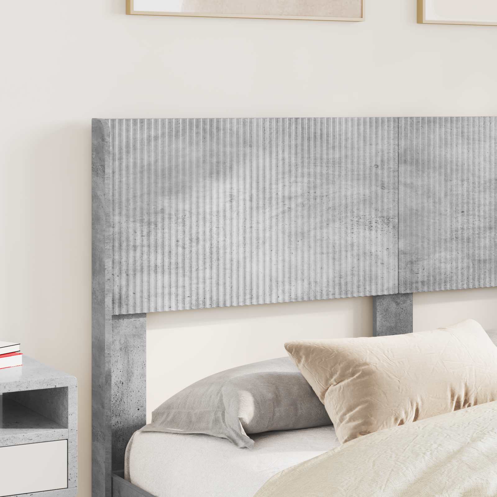 Bettgestell mit Stauraum und Kopfteil Betongrau 150 x 200 cm