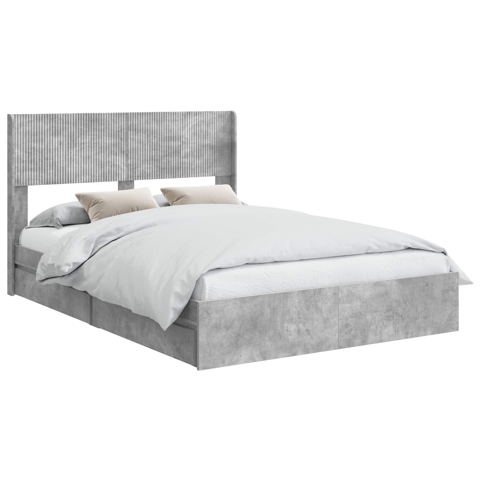 Bettgestell mit Stauraum und Kopfteil Betongrau 150 x 200 cm