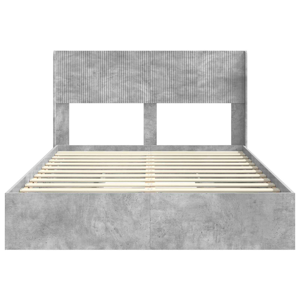 Bettgestell mit Stauraum und Kopfteil Betongrau 150 x 200 cm
