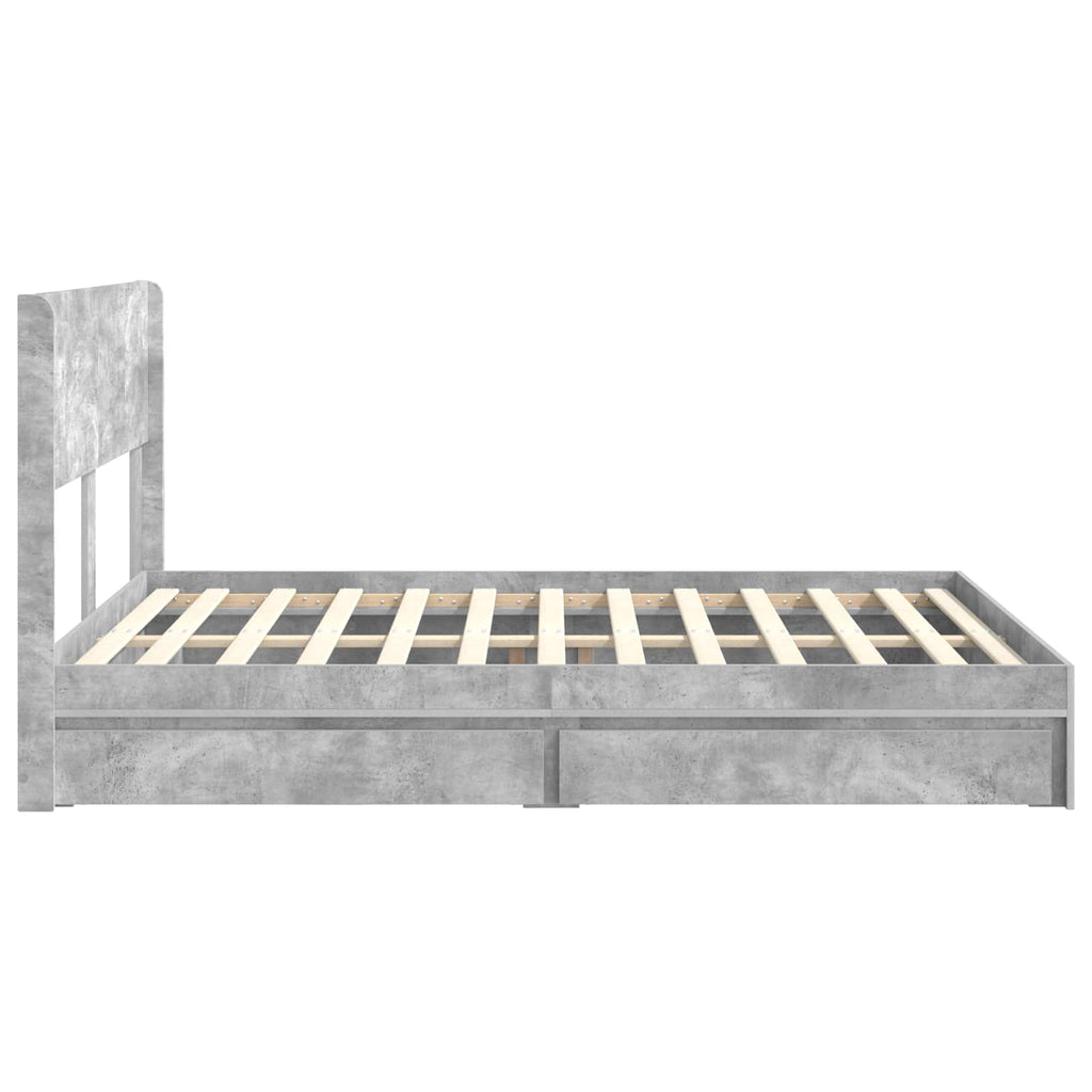 Bettgestell mit Stauraum und Kopfteil Betongrau 150 x 200 cm