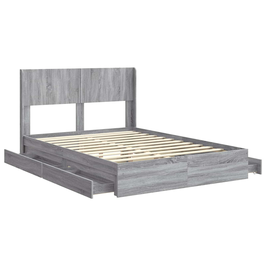 Bettgestell mit Stauraum und Kopfteil Grau Sonoma 150 x 200 cm
