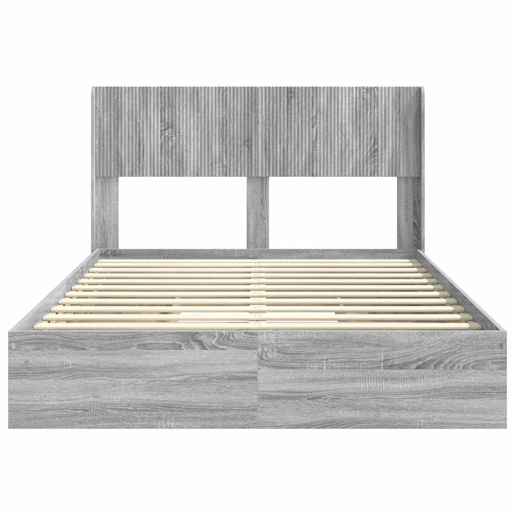 Bettgestell mit Stauraum und Kopfteil Grau Sonoma 150 x 200 cm