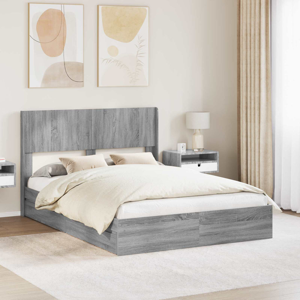 Bettgestell mit Stauraum und Kopfteil Grau Sonoma 140 x 200 cm