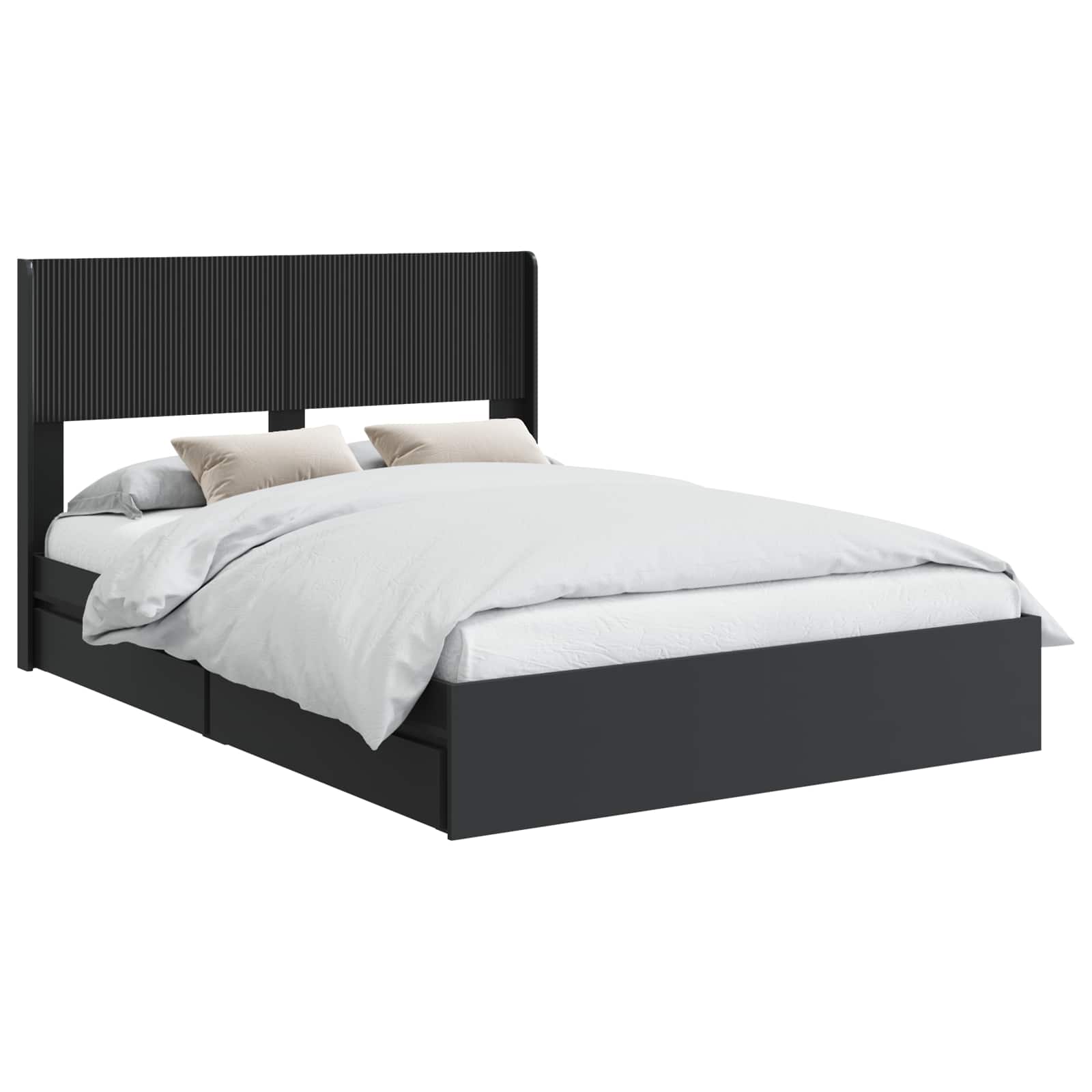 Bettgestell mit Stauraum und Kopfteil Schwarz 135 x 190 cm