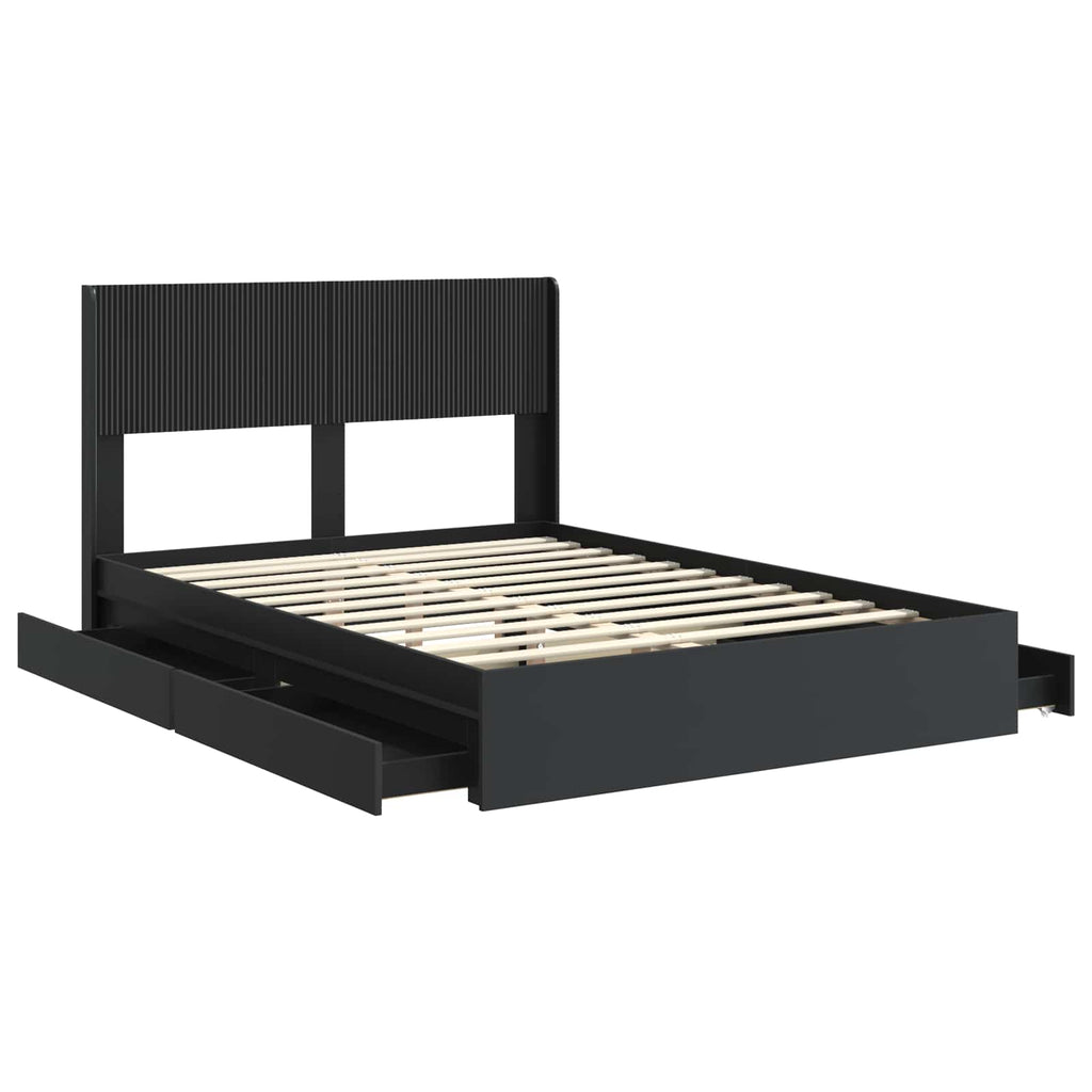 Bettgestell mit Stauraum und Kopfteil Schwarz 135 x 190 cm