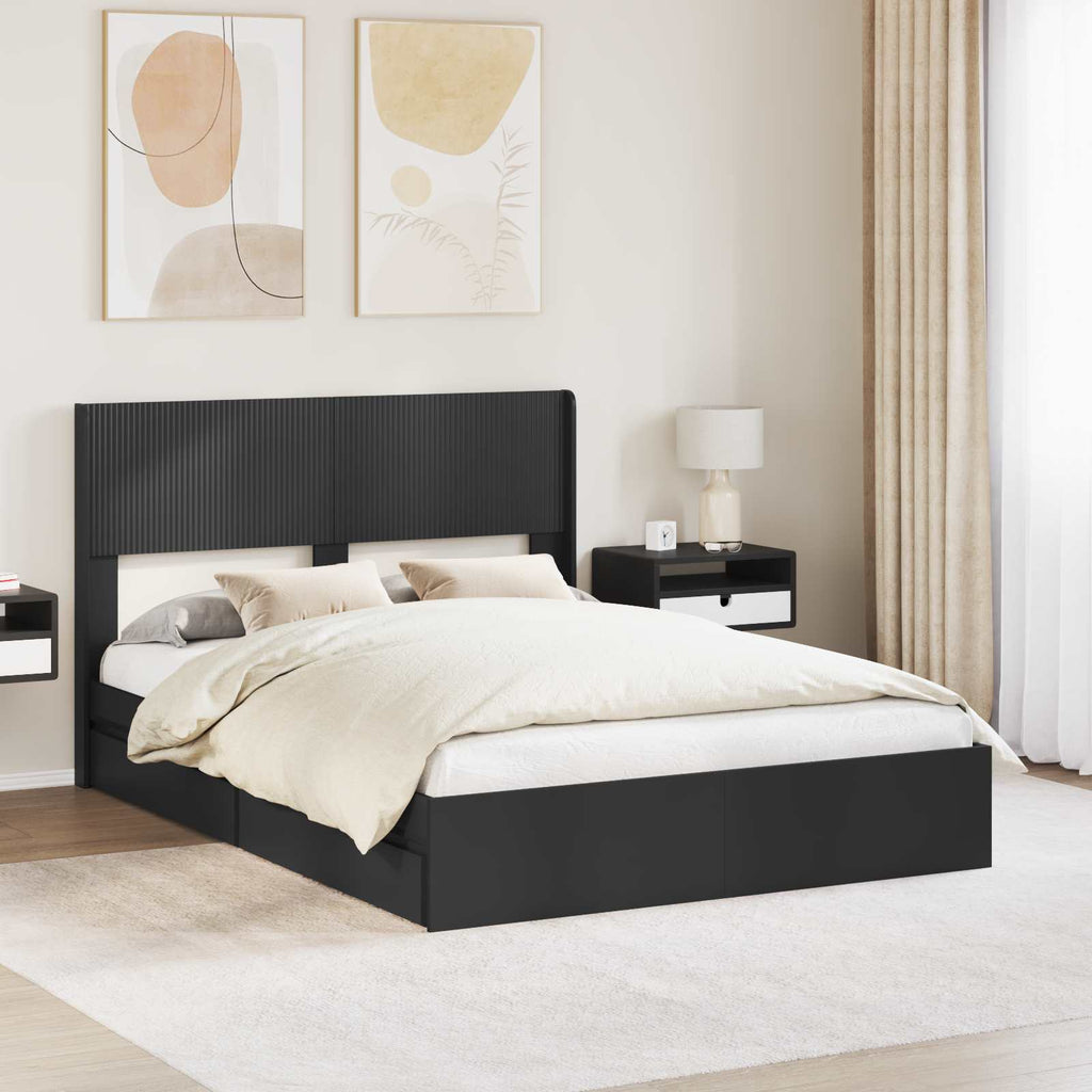 Bettgestell mit Stauraum und Kopfteil Schwarz 120 x 190 cm