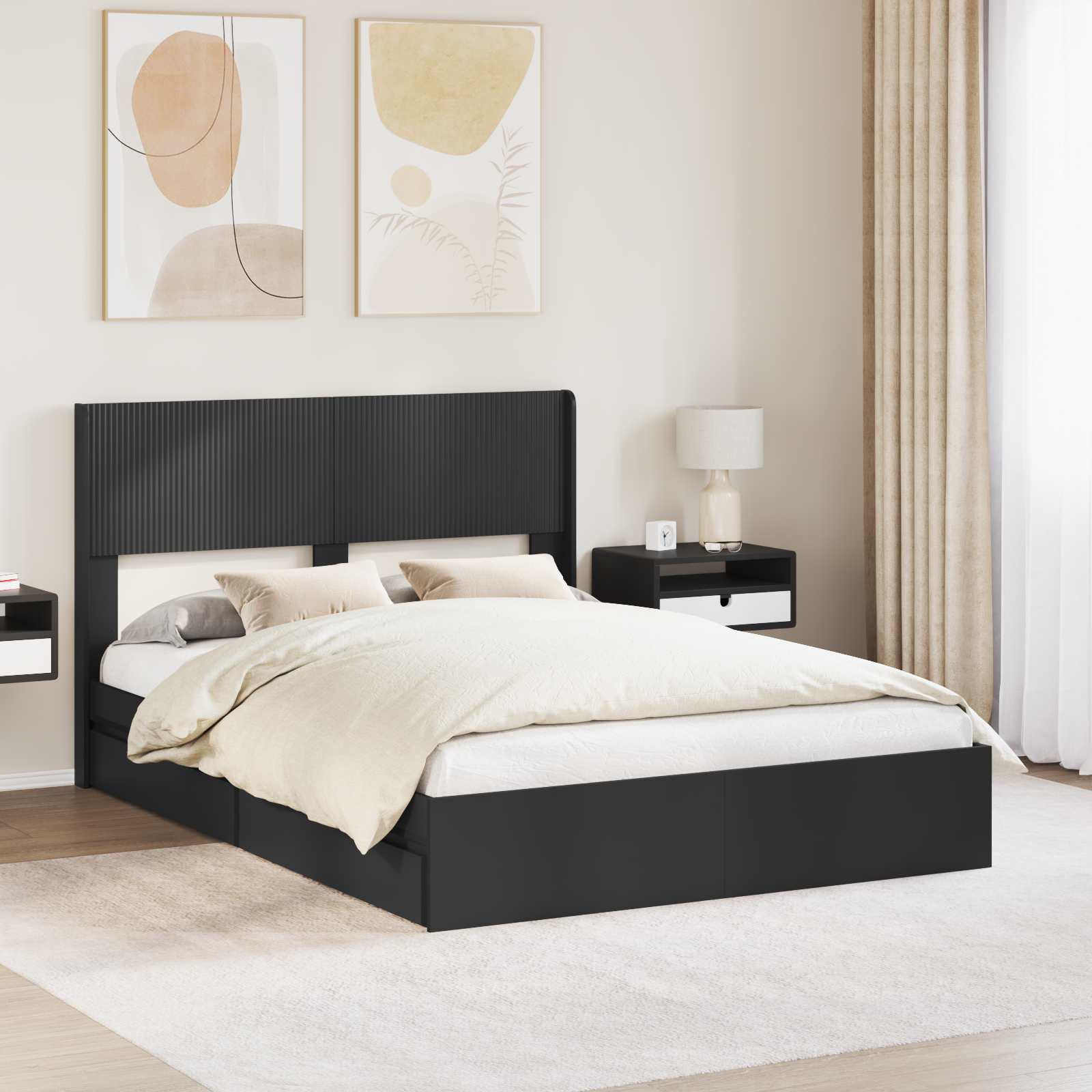 Bettgestell mit Stauraum und Kopfteil Schwarz 120 x 190 cm