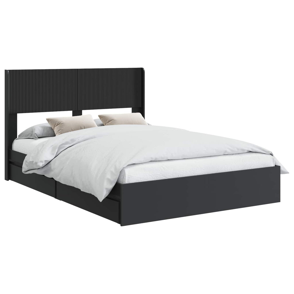 Bettgestell mit Stauraum und Kopfteil Schwarz 120 x 190 cm