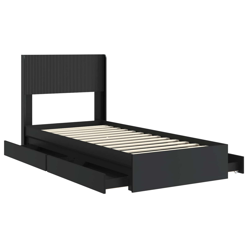 Bettgestell mit Stauraum und Kopfteil Schwarz 100 x 200 cm