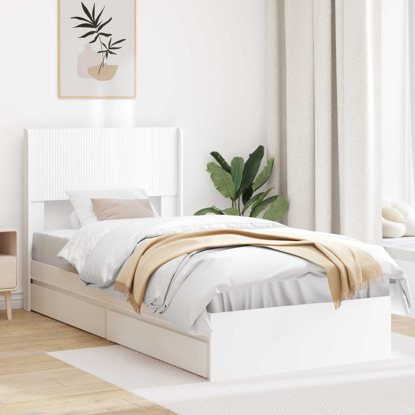 Bettgestell mit Stauraum und Kopfteil Weiß 90 x 200 cm