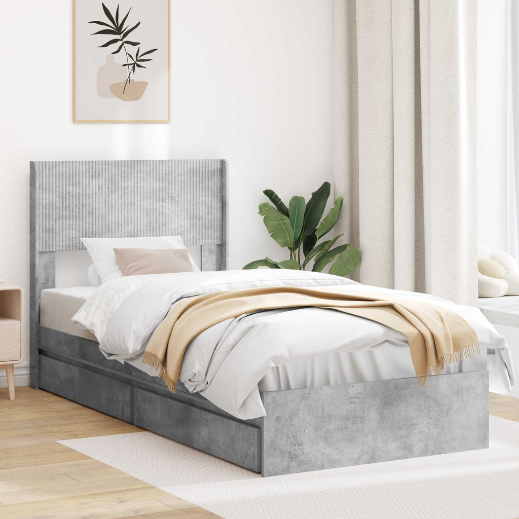 Bettgestell mit Stauraum und Kopfteil Betongrau 90 x 190 cm